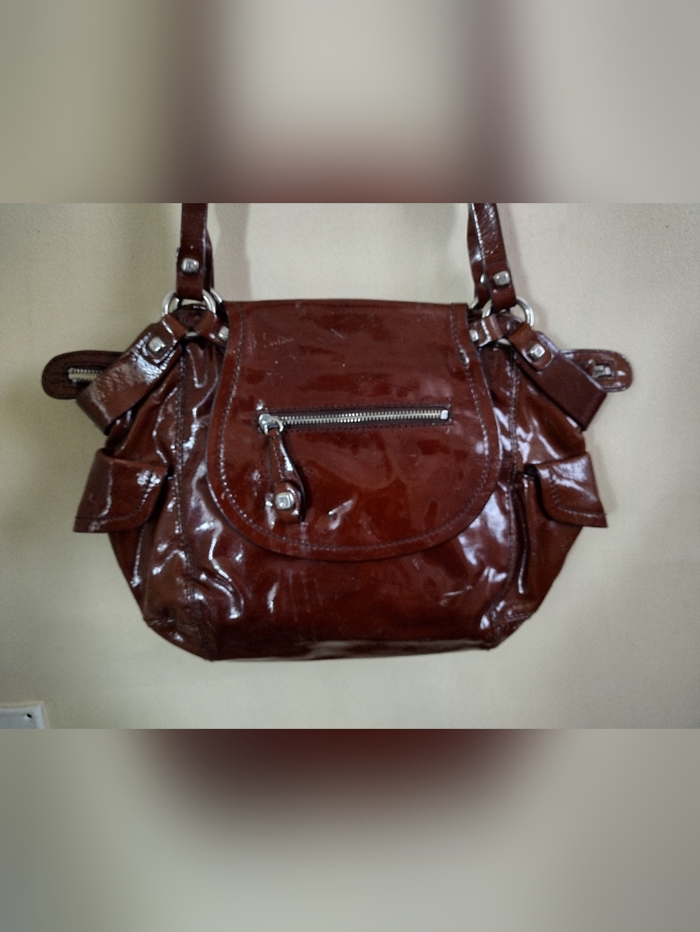 Brown Patent Leather Shoulder Bag